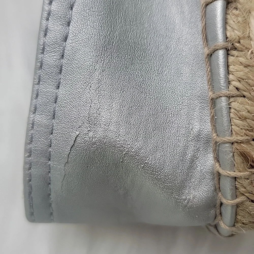 STEVE MADDEN Metallic Silver Slip On Bohemian Glam Flat Loafer Espadrilles 7 NEW